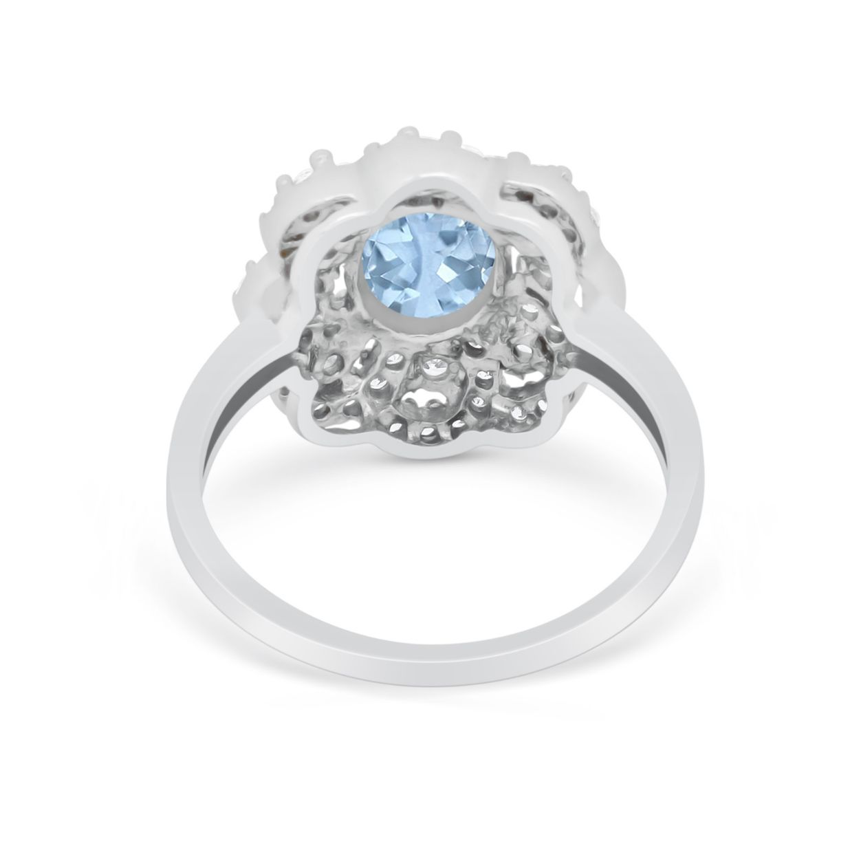 Art Deco Wedding Ring Halo Round Simulated Cubic Zirconia 925 Sterling Silver