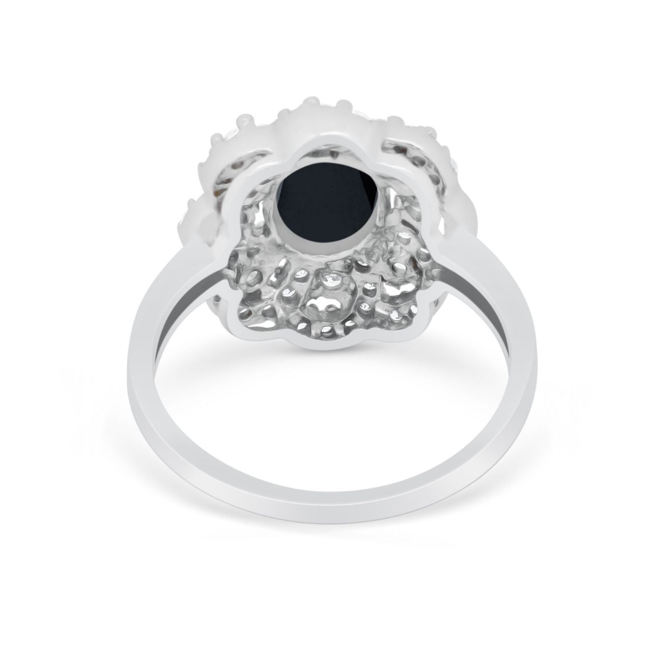 Art Deco Wedding Ring Halo Round Simulated Cubic Zirconia 925 Sterling Silver