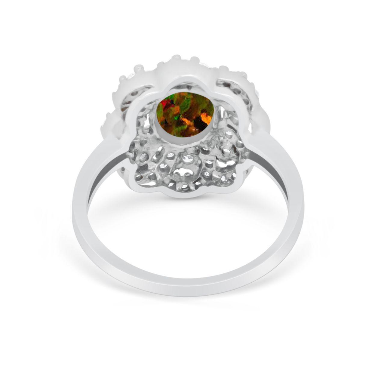 Art Deco Wedding Ring Halo Round Simulated Cubic Zirconia 925 Sterling Silver