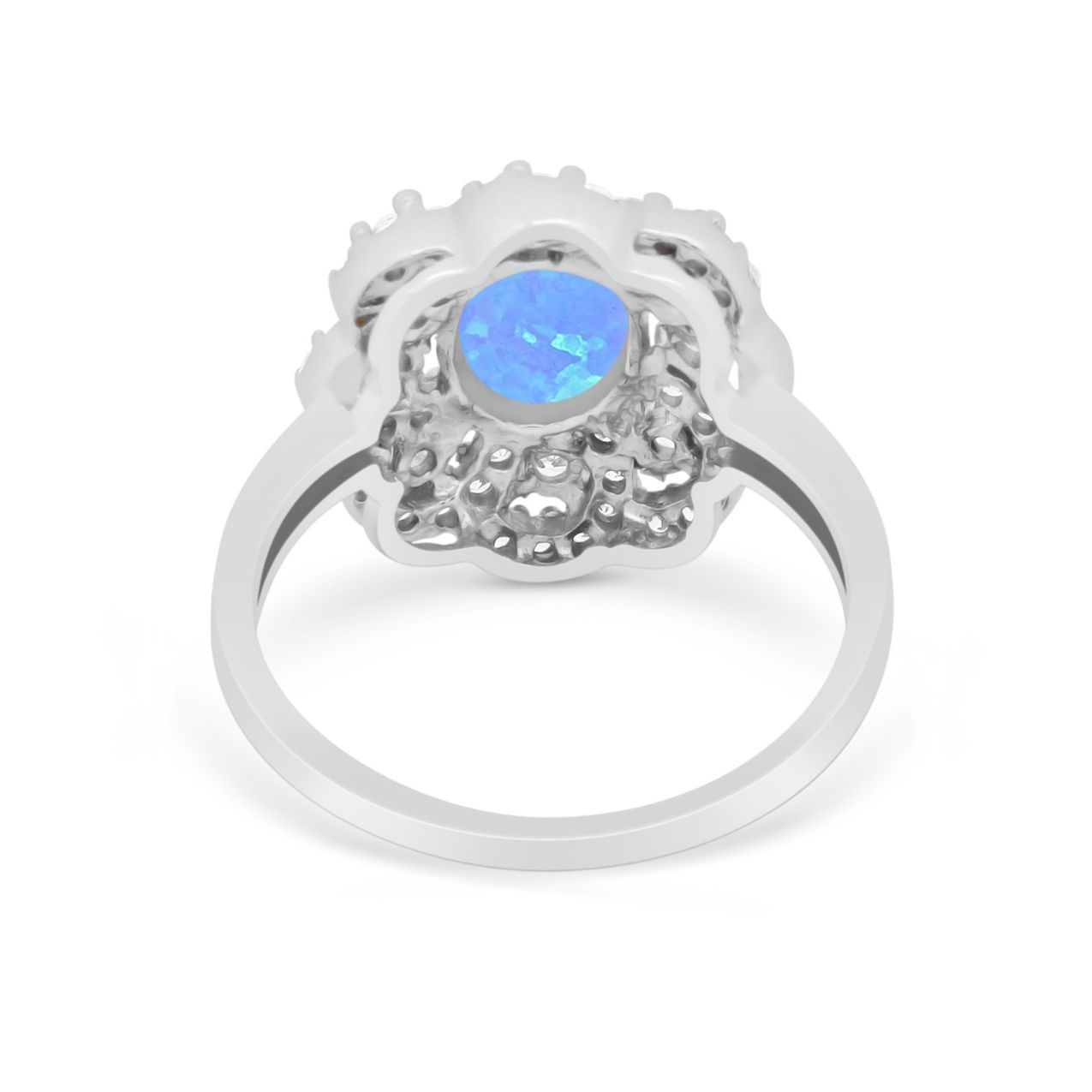 Art Deco Wedding Ring Halo Round Simulated Cubic Zirconia 925 Sterling Silver