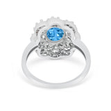 Art Deco Wedding Ring Halo Round Simulated Cubic Zirconia 925 Sterling Silver