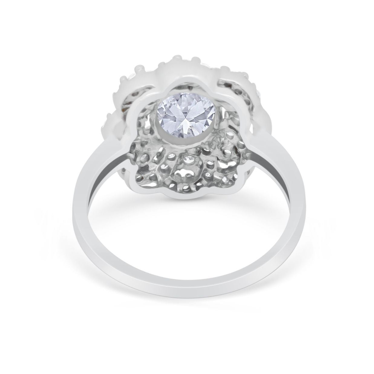 Art Deco Wedding Ring Halo Round Simulated Cubic Zirconia 925 Sterling Silver