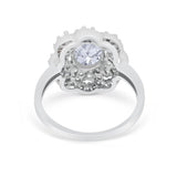 Art Deco Wedding Ring Halo Round Simulated Cubic Zirconia 925 Sterling Silver
