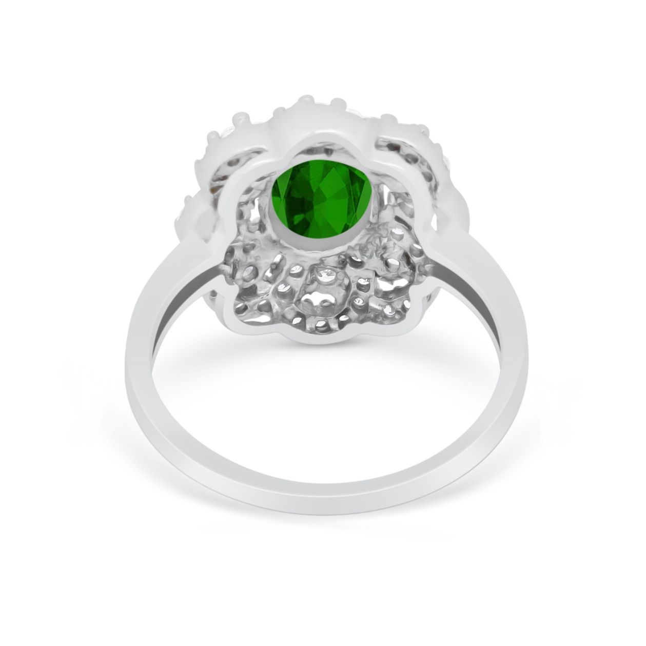 Art Deco Wedding Ring Halo Round Simulated Cubic Zirconia 925 Sterling Silver