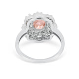 Art Deco Wedding Ring Halo Round Simulated Cubic Zirconia 925 Sterling Silver