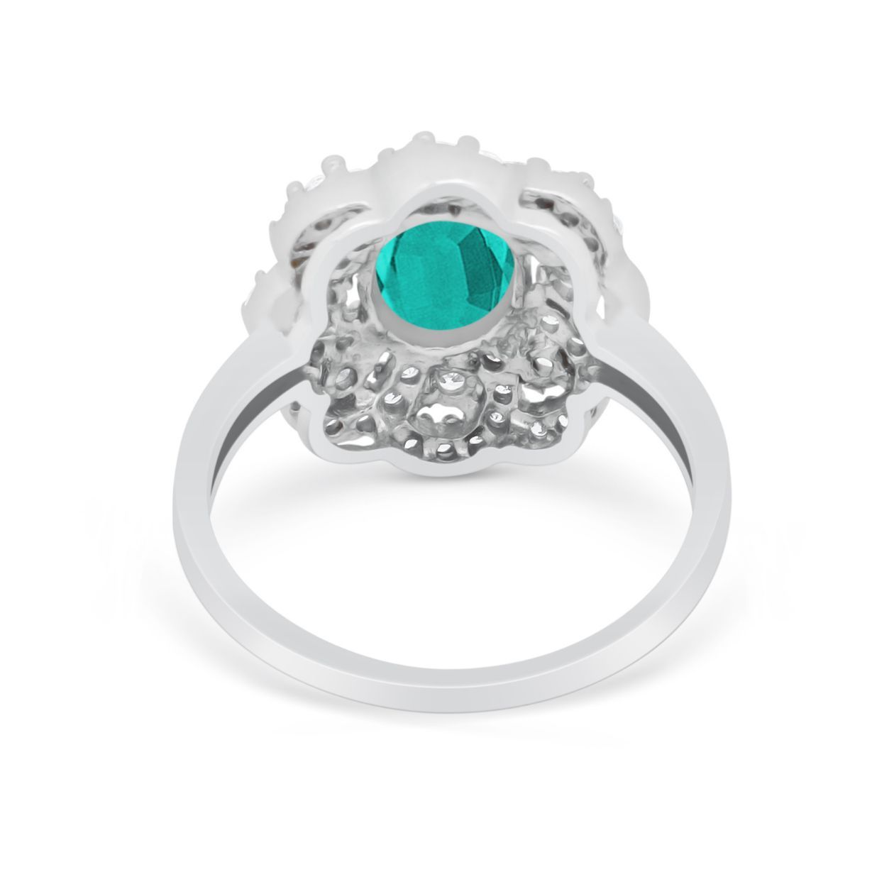 Art Deco Wedding Ring Halo Round Simulated Cubic Zirconia 925 Sterling Silver