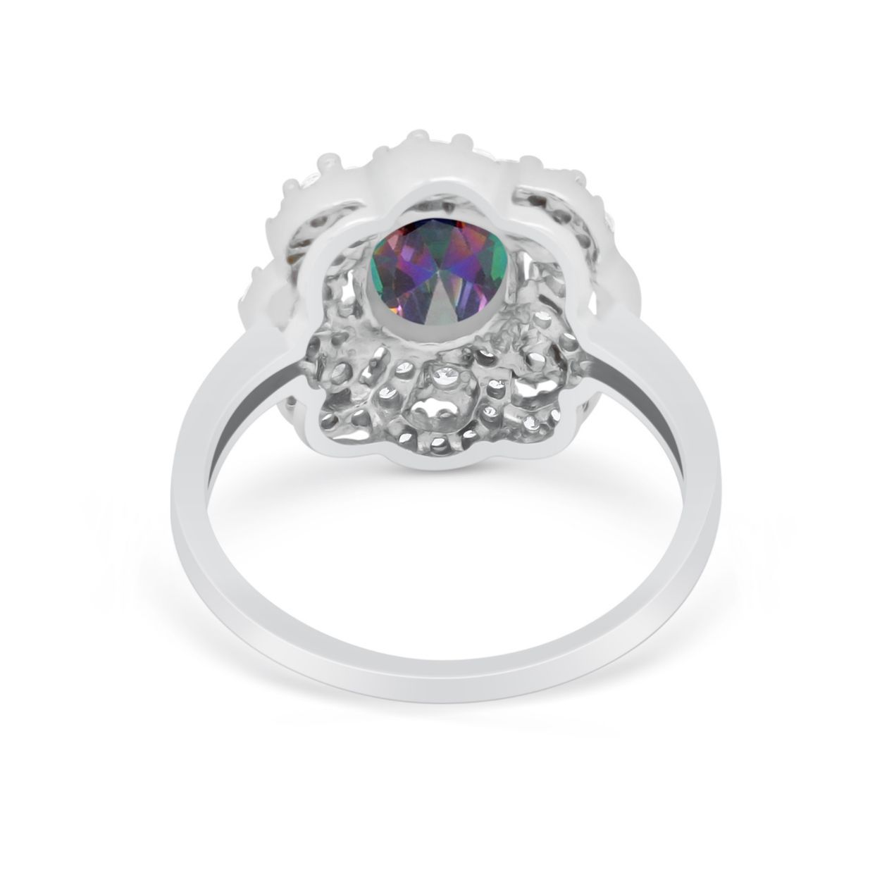 Art Deco Wedding Ring Halo Round Simulated Cubic Zirconia 925 Sterling Silver