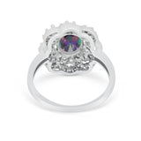 Art Deco Wedding Ring Halo Round Simulated Cubic Zirconia 925 Sterling Silver