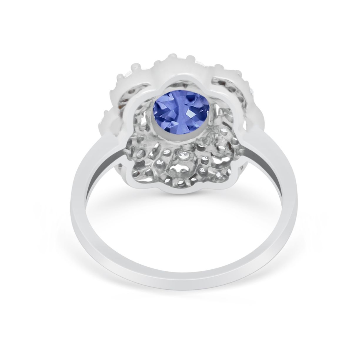 Art Deco Wedding Ring Halo Round Simulated Cubic Zirconia 925 Sterling Silver