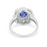 Art Deco Wedding Ring Halo Round Simulated Cubic Zirconia 925 Sterling Silver