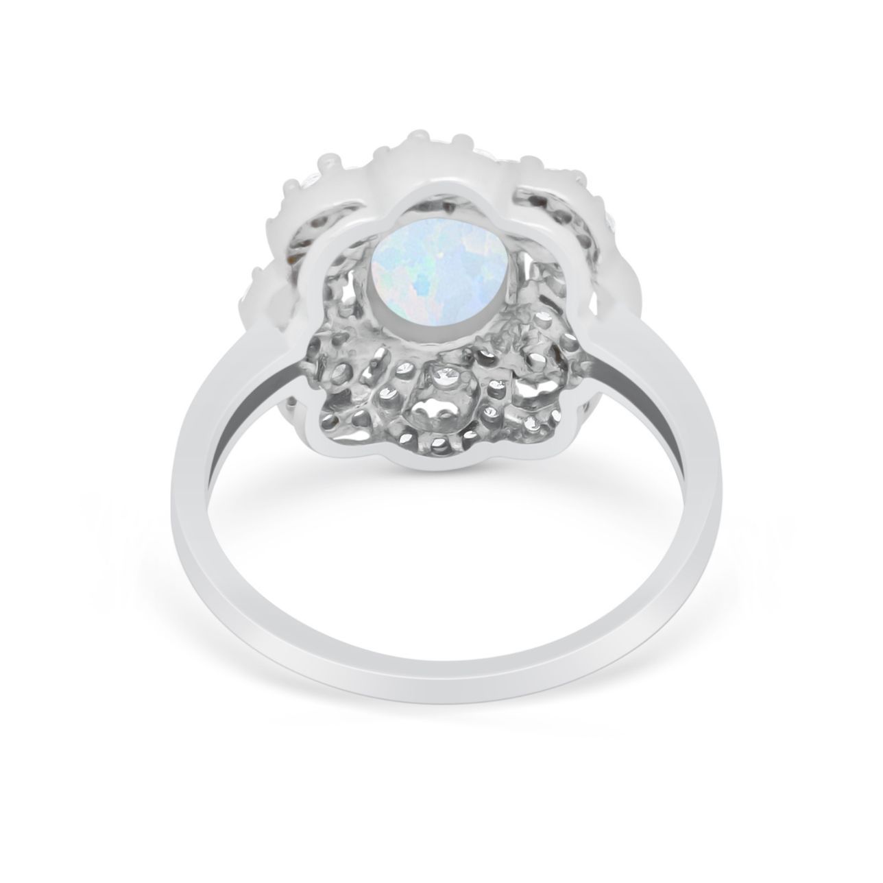 Art Deco Wedding Ring Halo Round Simulated Cubic Zirconia 925 Sterling Silver