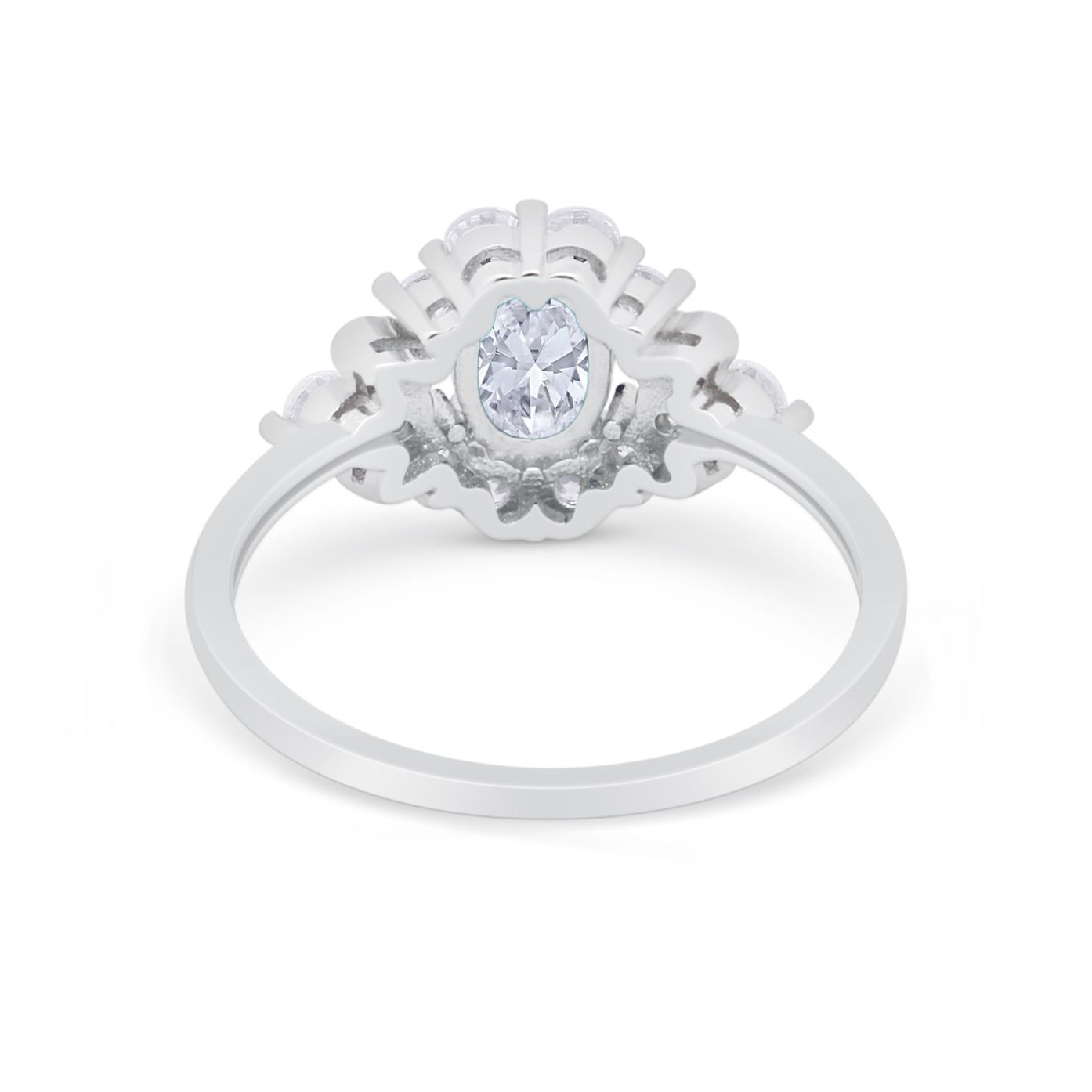Oval Wedding Ring Vintage Round Simulated Cubic Zirconia 925 Sterling Silver