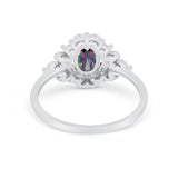 Oval Wedding Ring Vintage Round Simulated Cubic Zirconia 925 Sterling Silver
