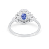 Oval Wedding Ring Vintage Round Simulated Cubic Zirconia 925 Sterling Silver