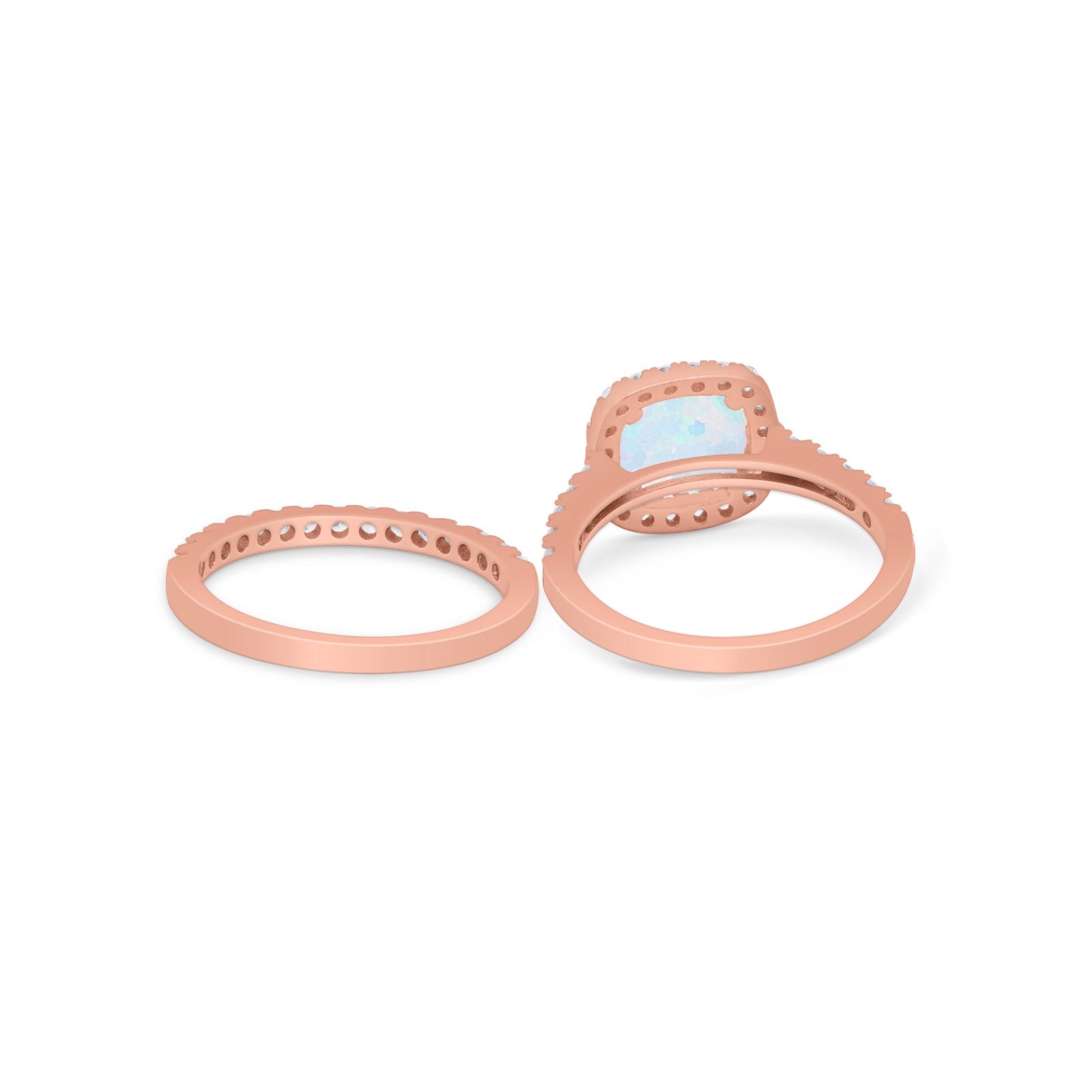 Two Piece Wedding Ring Band Round Simulated Cubic Zirconia 925 Sterling Silver