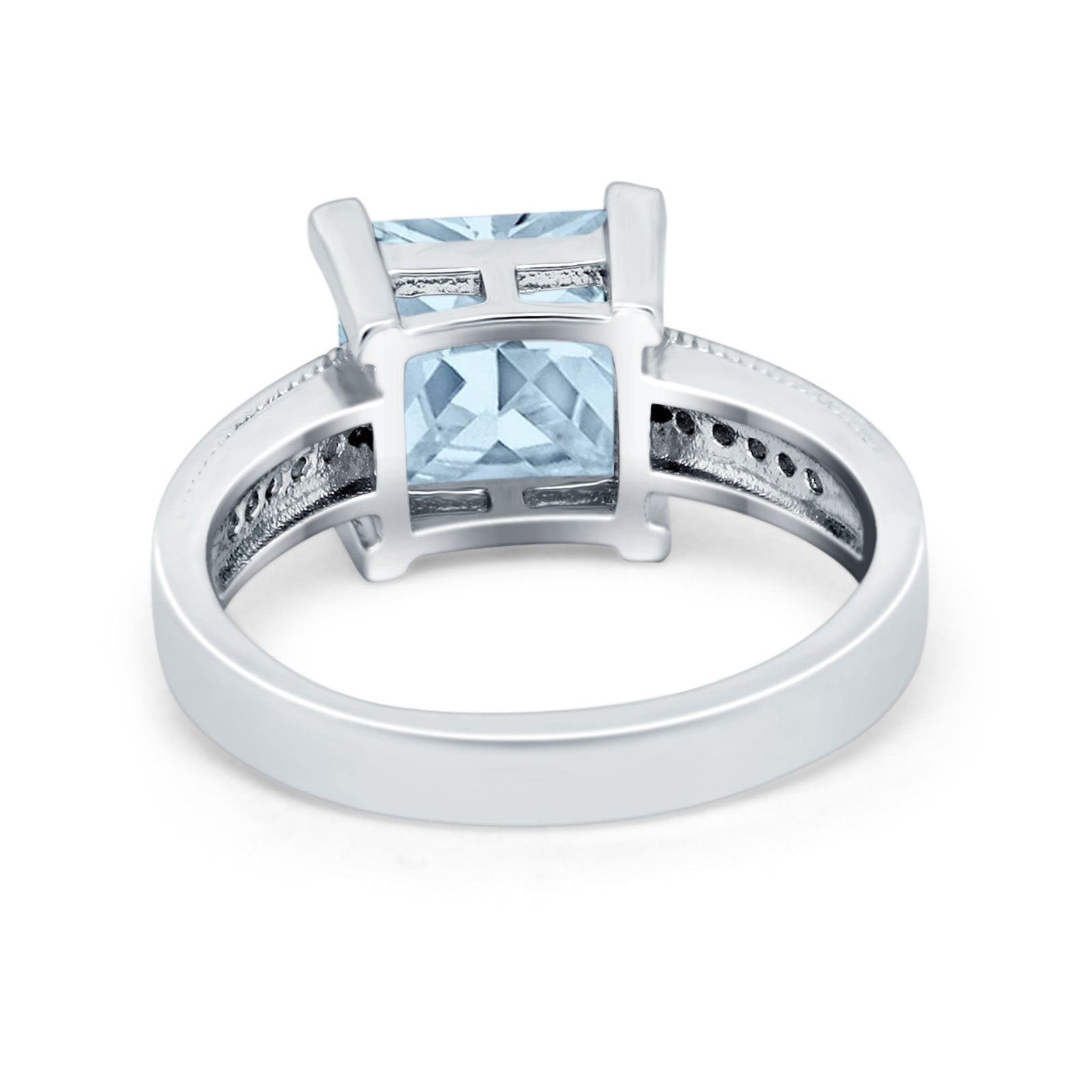 Cushion Cut Wedding Ring Simulated Cubic Zirconia Accent 925 Sterling Silver