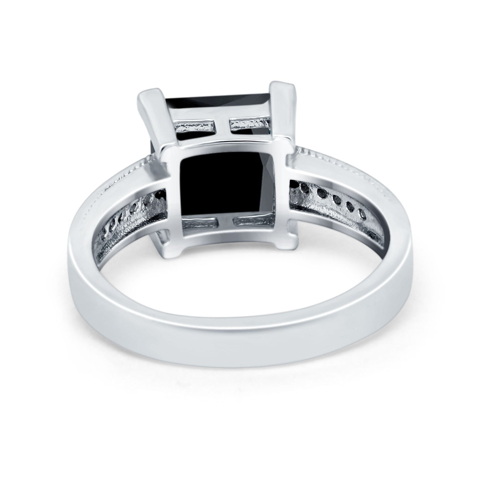 Cushion Cut Wedding Ring Simulated Cubic Zirconia Accent 925 Sterling Silver