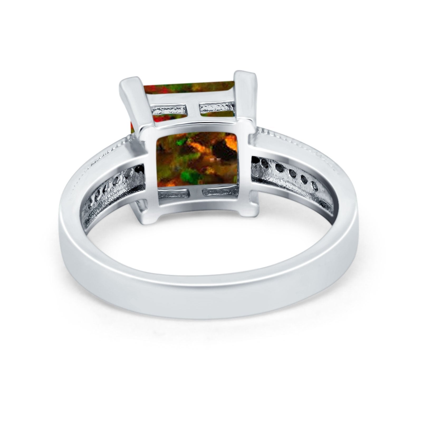 Cushion Cut Wedding Ring Simulated Cubic Zirconia Accent 925 Sterling Silver