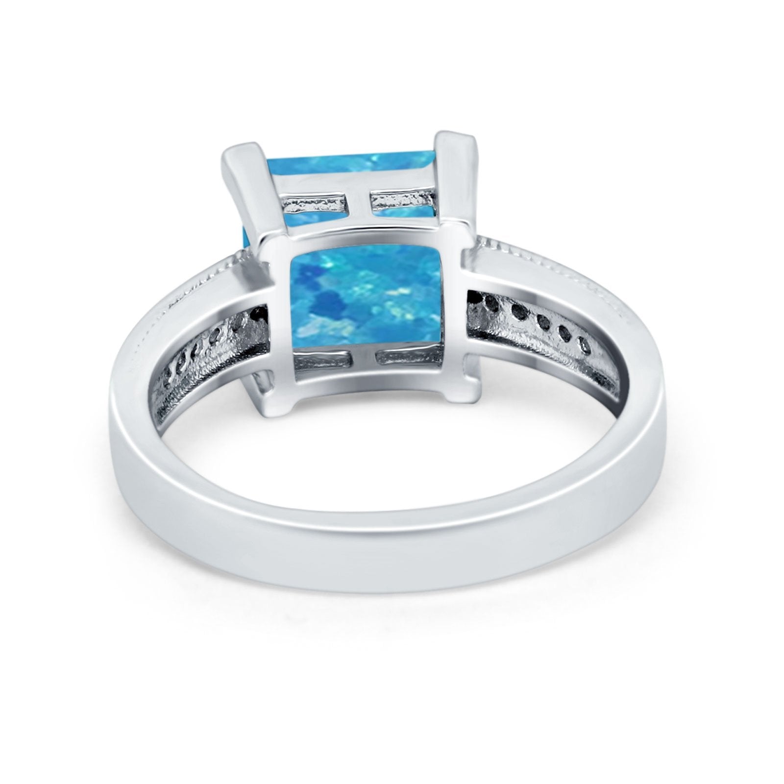 Cushion Cut Wedding Ring Simulated Cubic Zirconia Accent 925 Sterling Silver