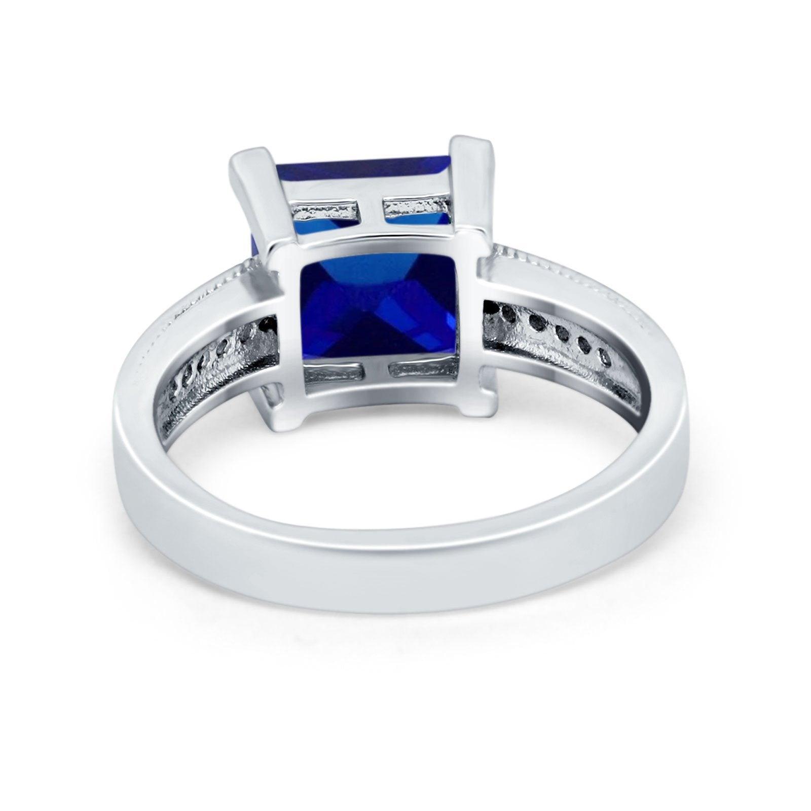 Cushion Cut Wedding Ring Simulated Cubic Zirconia Accent 925 Sterling Silver