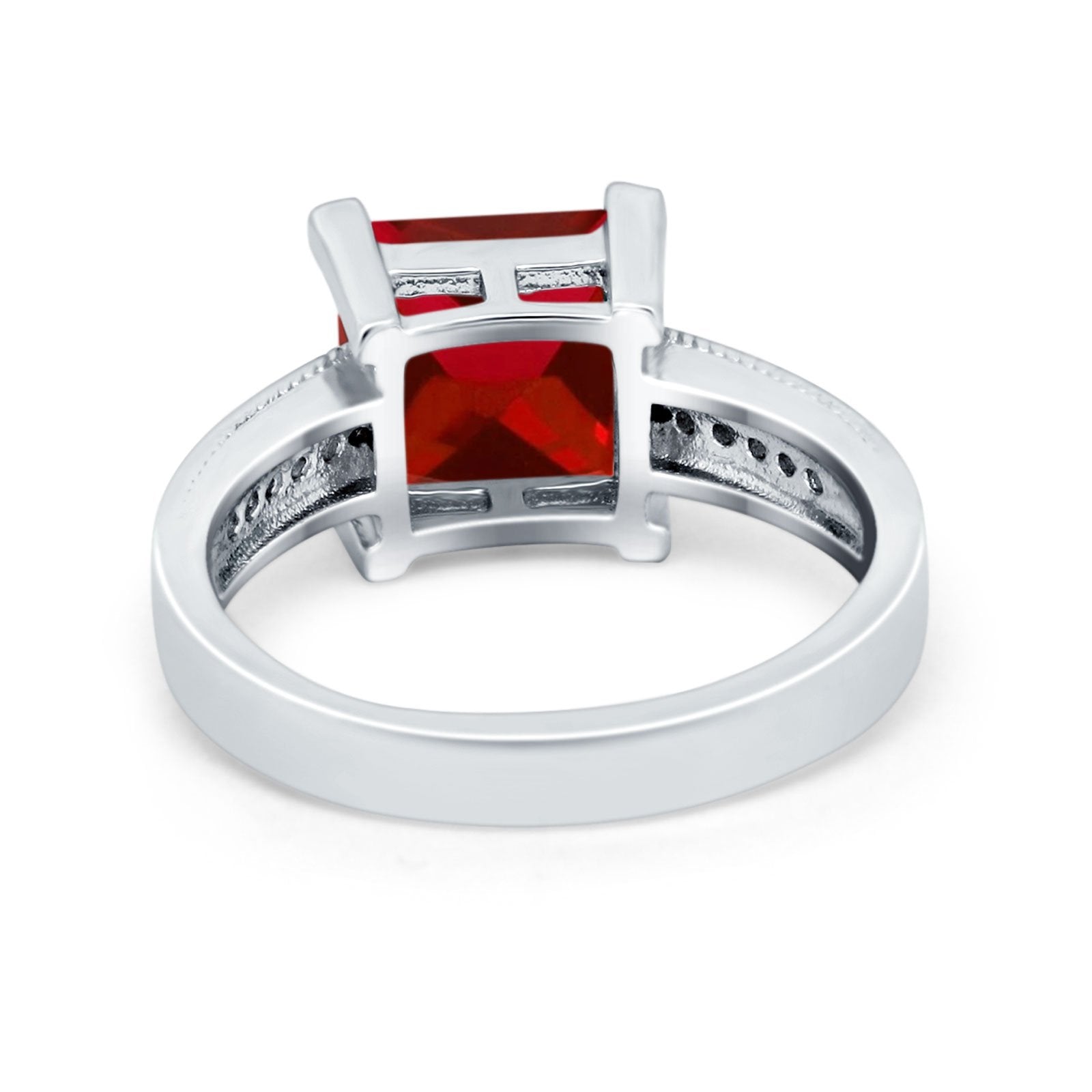 Cushion Cut Wedding Ring Simulated Cubic Zirconia Accent 925 Sterling Silver