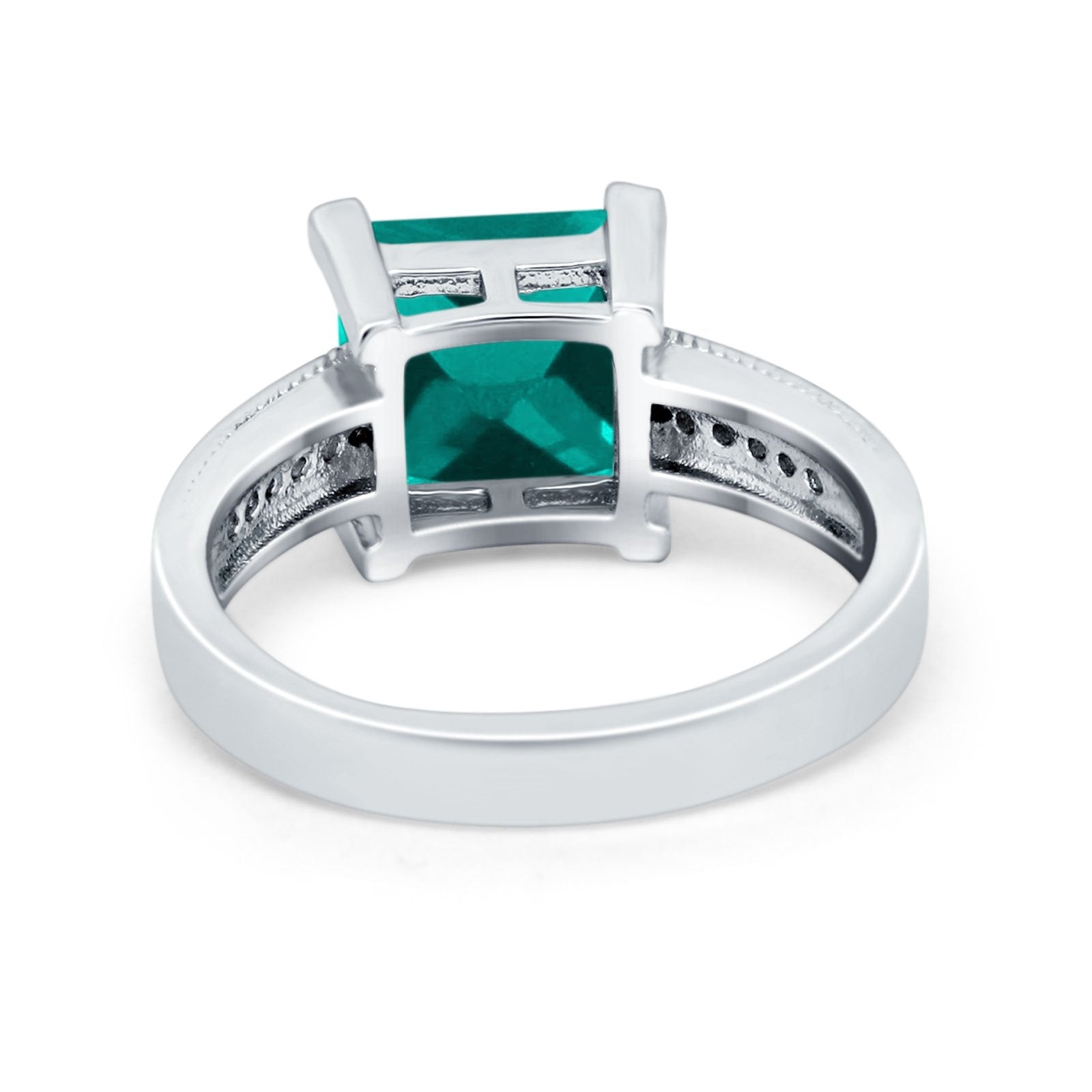 Cushion Cut Wedding Ring Simulated Cubic Zirconia Accent 925 Sterling Silver