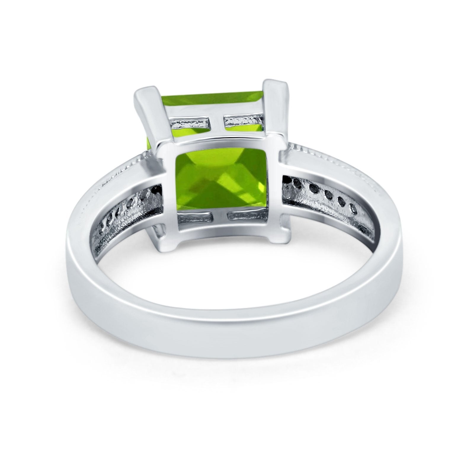 Cushion Cut Wedding Ring Simulated Cubic Zirconia Accent 925 Sterling Silver