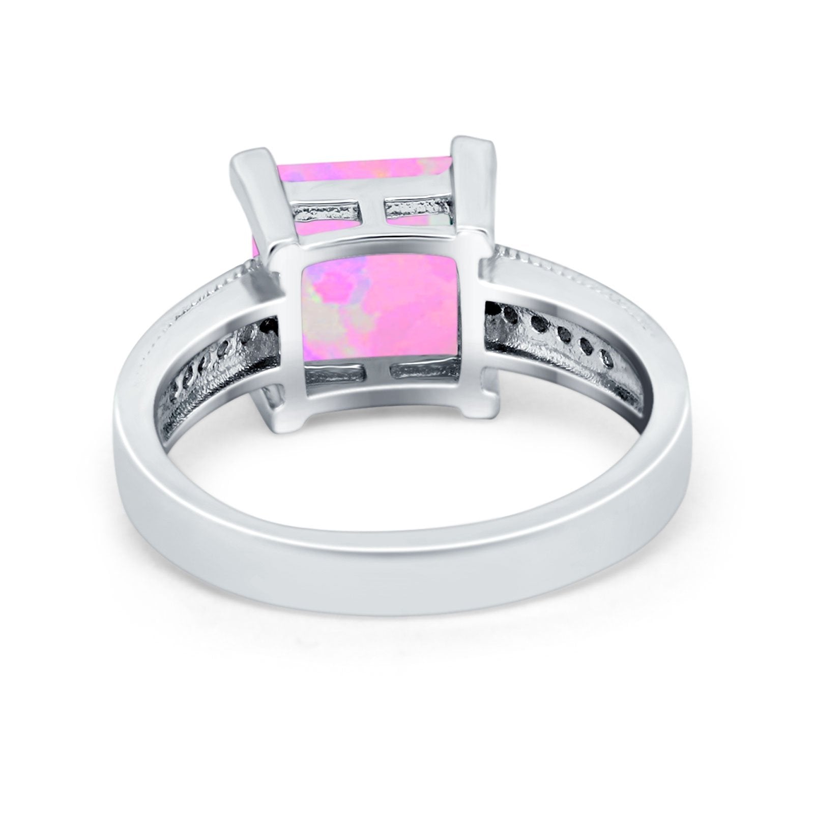 Cushion Cut Wedding Ring Simulated Cubic Zirconia Accent 925 Sterling Silver