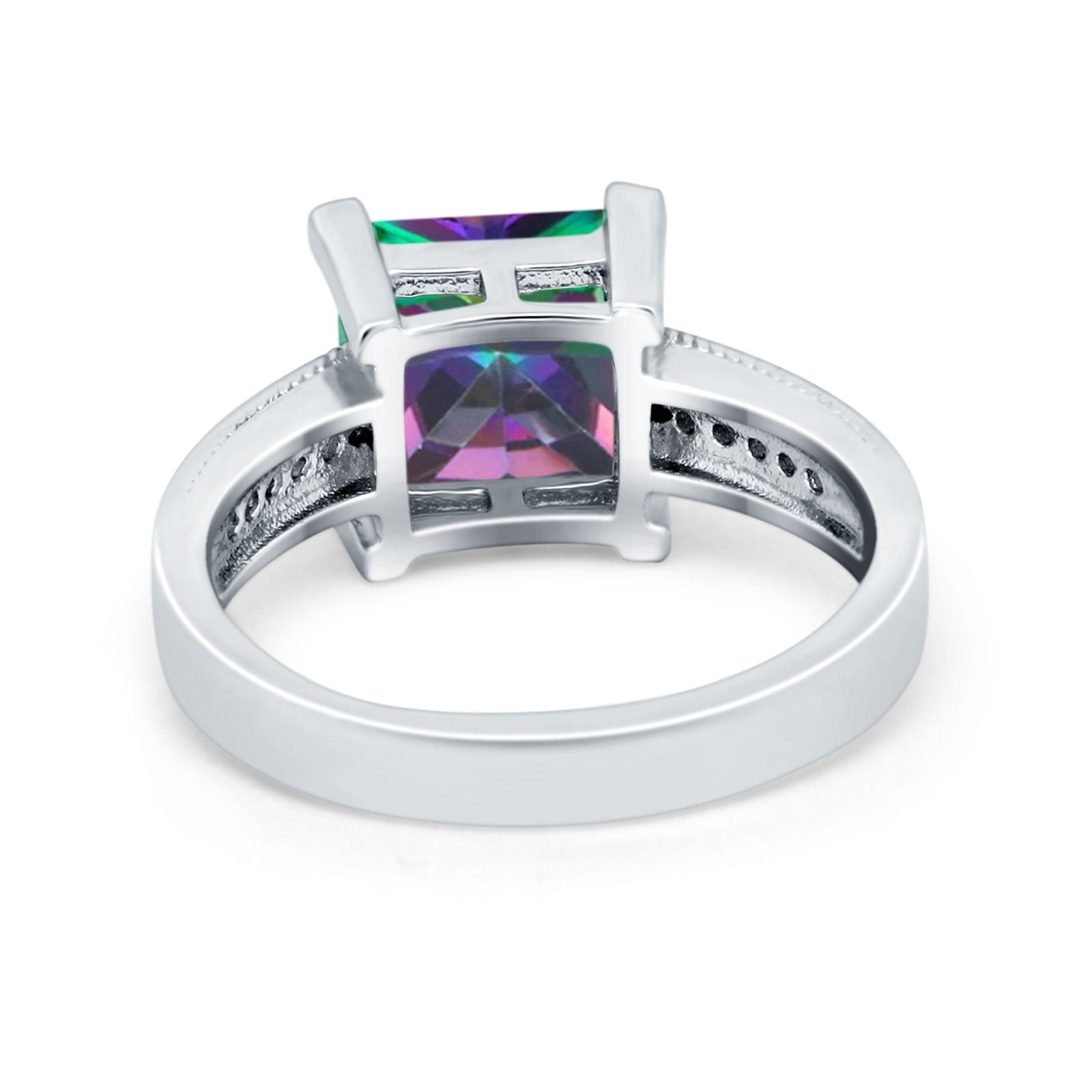 Cushion Cut Wedding Ring Simulated Cubic Zirconia Accent 925 Sterling Silver