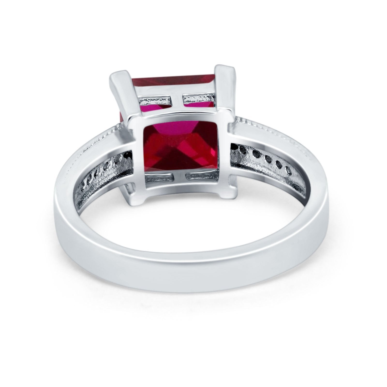 Cushion Cut Wedding Ring Simulated Cubic Zirconia Accent 925 Sterling Silver