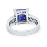 Cushion Cut Wedding Ring Simulated Cubic Zirconia Accent 925 Sterling Silver