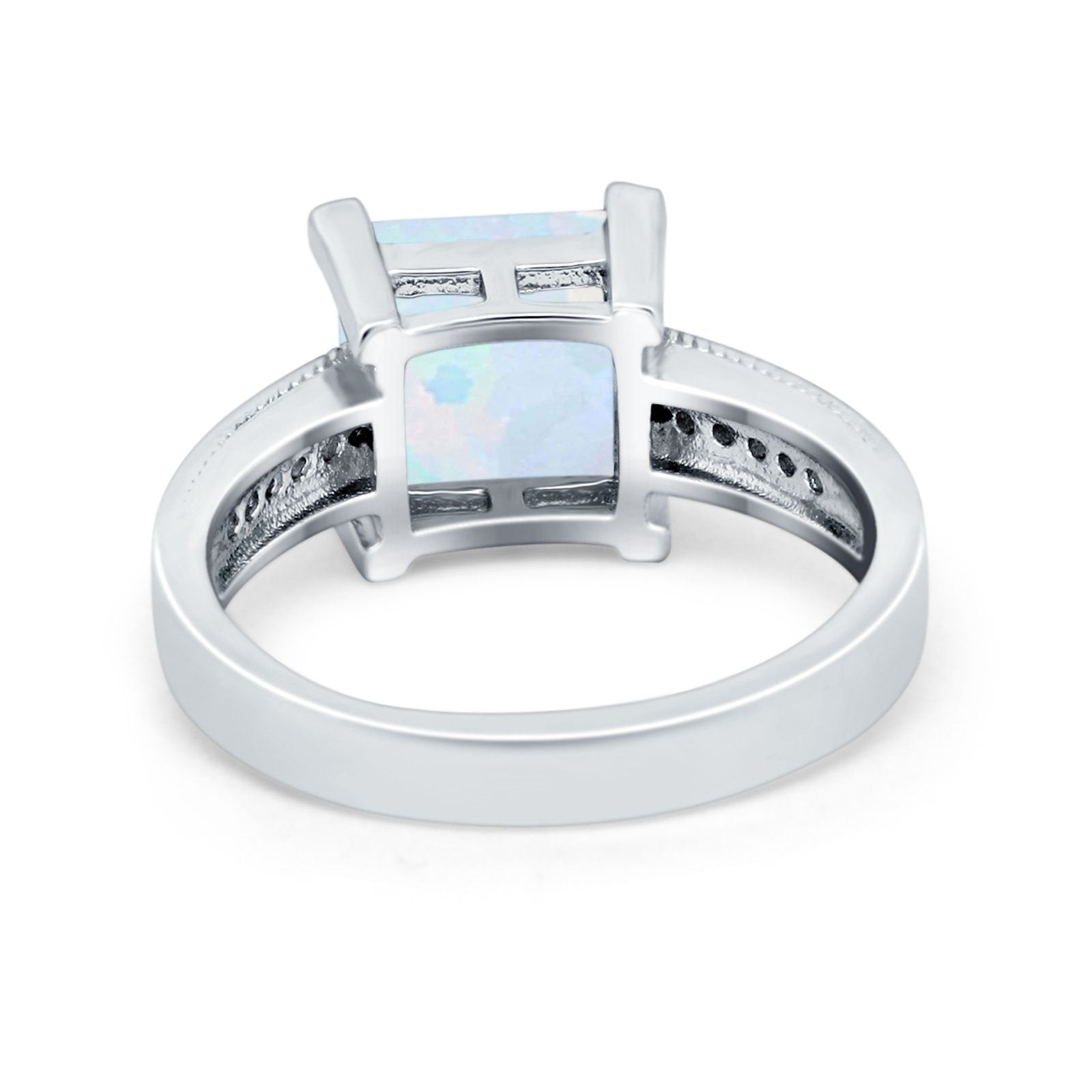 Cushion Cut Wedding Ring Simulated Cubic Zirconia Accent 925 Sterling Silver