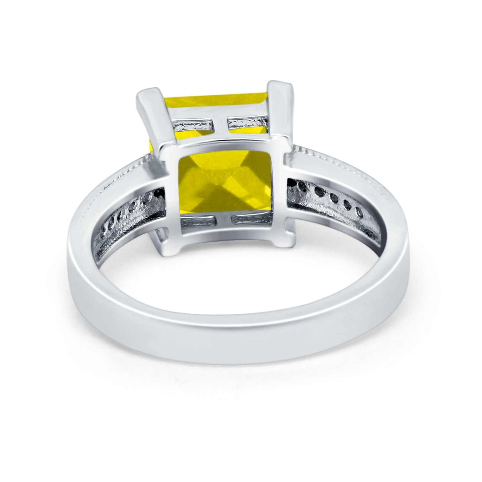 Cushion Cut Wedding Ring Simulated Cubic Zirconia Accent 925 Sterling Silver