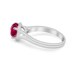 Solitaire Simulated Cubic Zirconia Wedding Ring Double Band 925 Sterling Silver