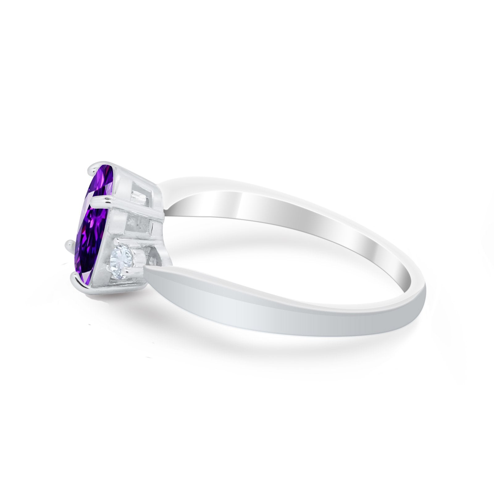 Three Stone Wedding Ring Round Simulated Cubic Zirconia 925 Sterling Silver