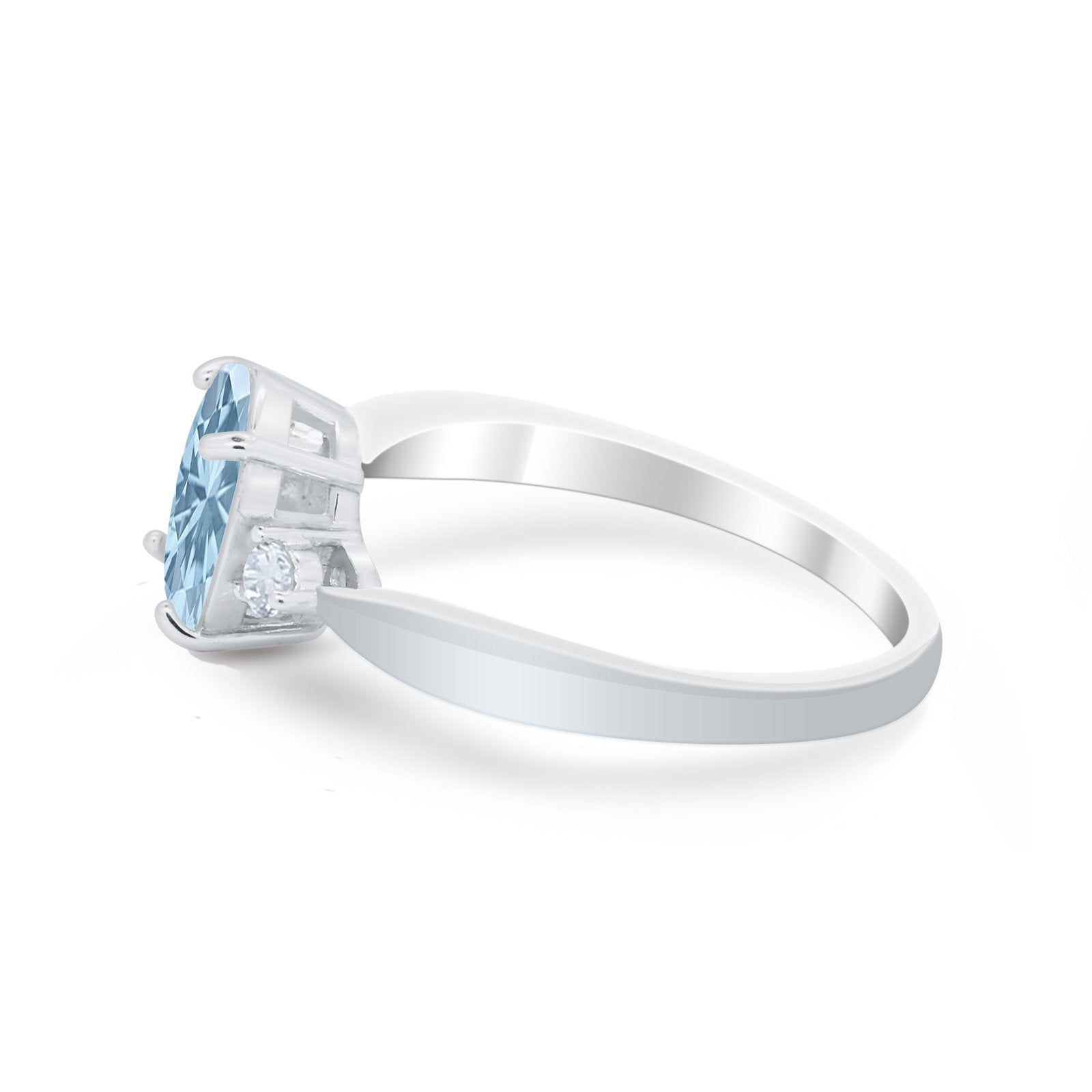 Three Stone Wedding Ring Round Simulated Cubic Zirconia 925 Sterling Silver