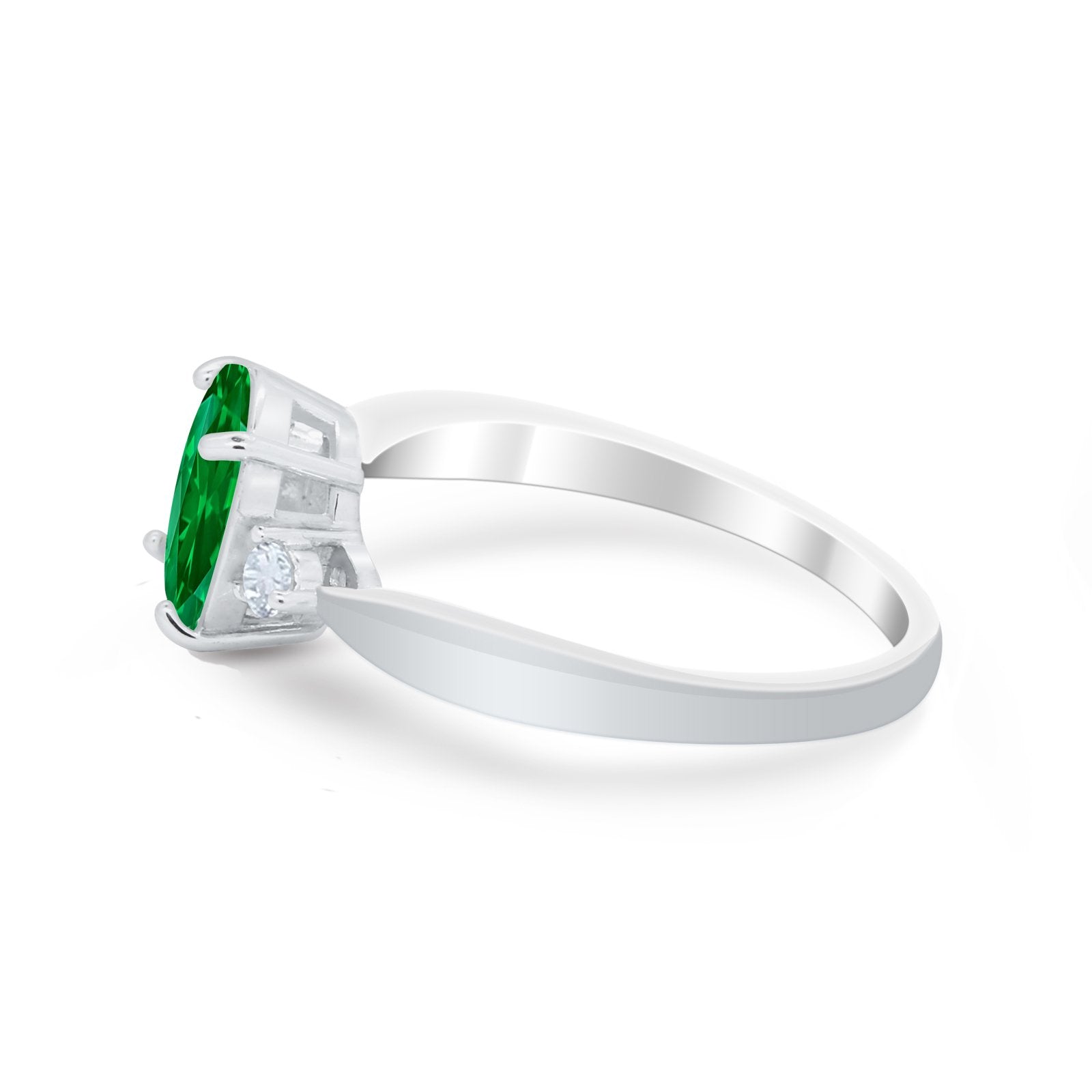 Three Stone Wedding Ring Round Simulated Cubic Zirconia 925 Sterling Silver