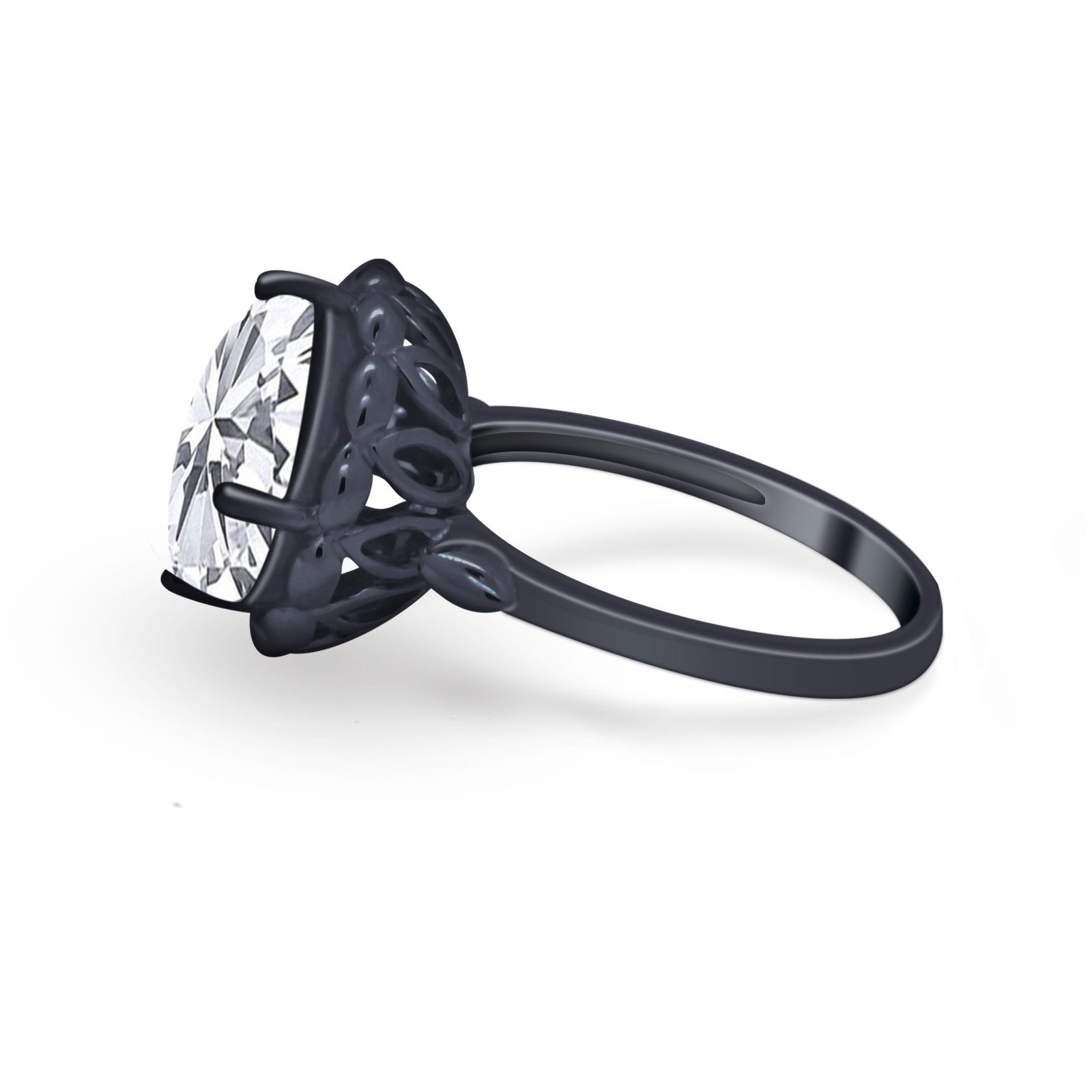 Large Stone Cocktail Ring Art Deco Simulated Cubic Zirconia 925 Sterling Silver
