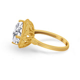 Large Stone Cocktail Ring Art Deco Simulated Cubic Zirconia 925 Sterling Silver