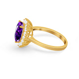 Floral Oval Wedding Ring Round Simulated Cubic Zirconia 925 Sterling Silver