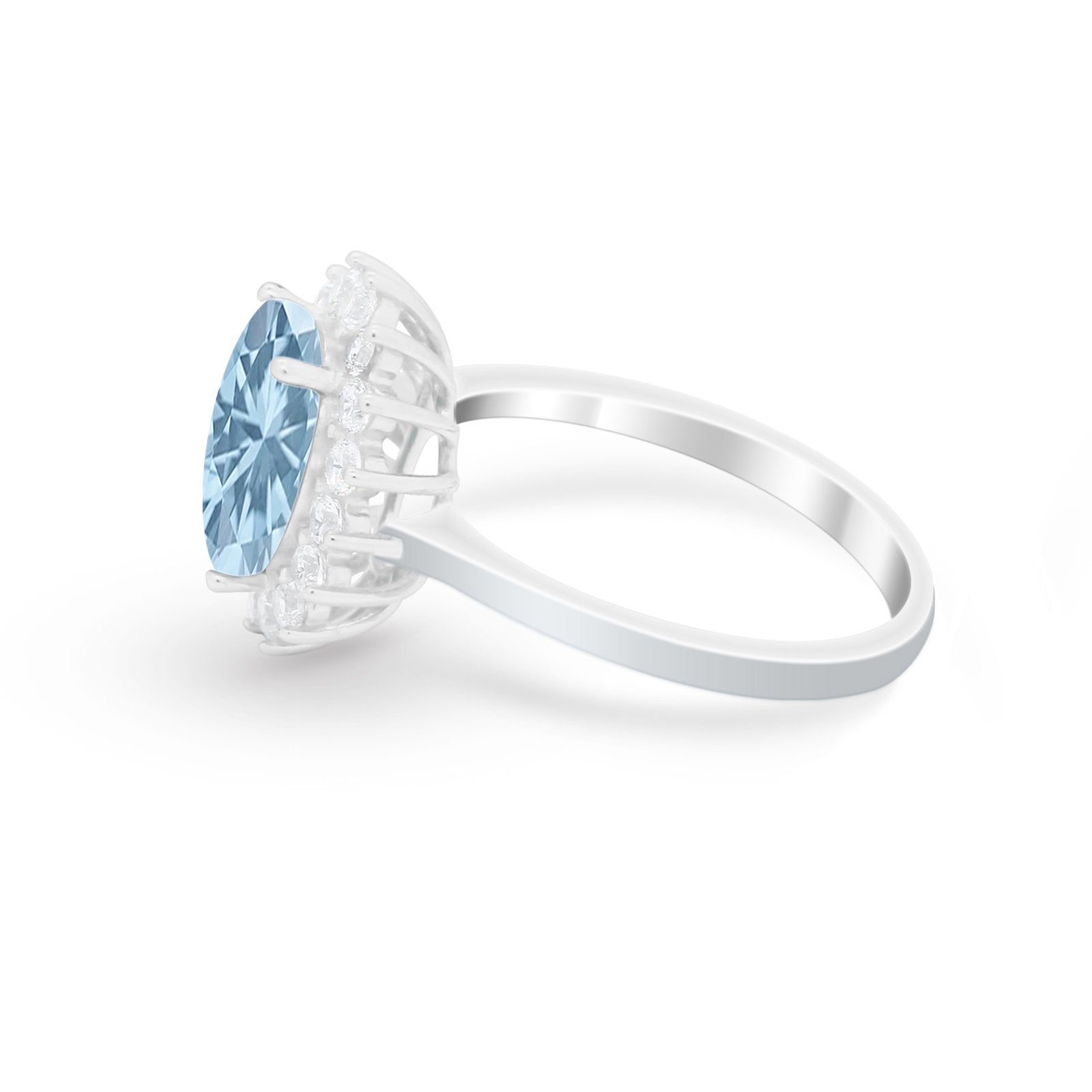 Floral Oval Wedding Ring Round Simulated Cubic Zirconia 925 Sterling Silver