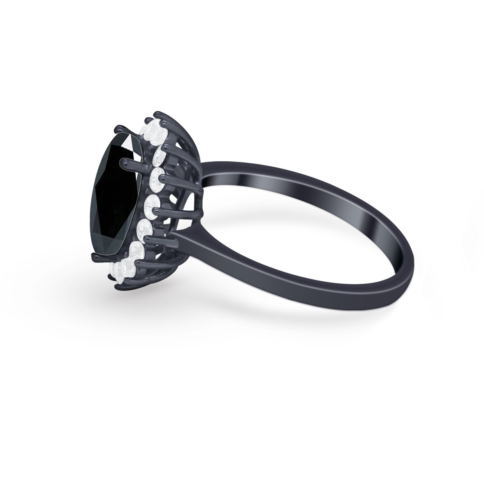Floral Oval Wedding Ring Round Simulated Cubic Zirconia 925 Sterling Silver