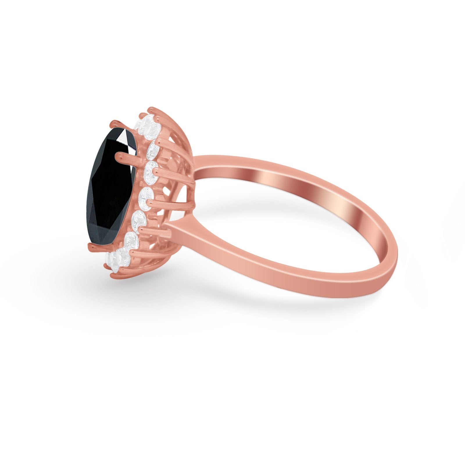 Floral Oval Wedding Ring Round Simulated Cubic Zirconia 925 Sterling Silver