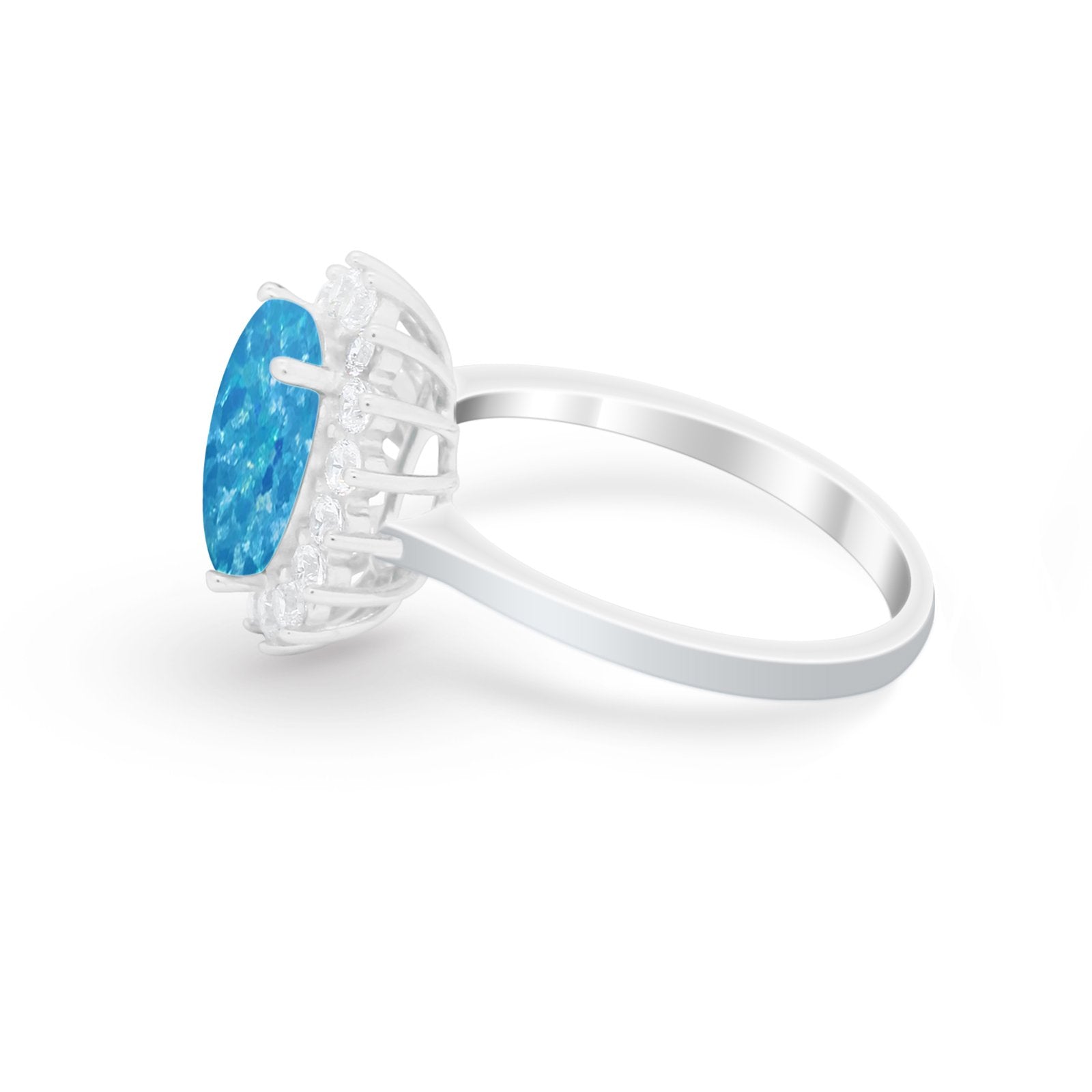 Floral Oval Wedding Ring Round Simulated Cubic Zirconia 925 Sterling Silver