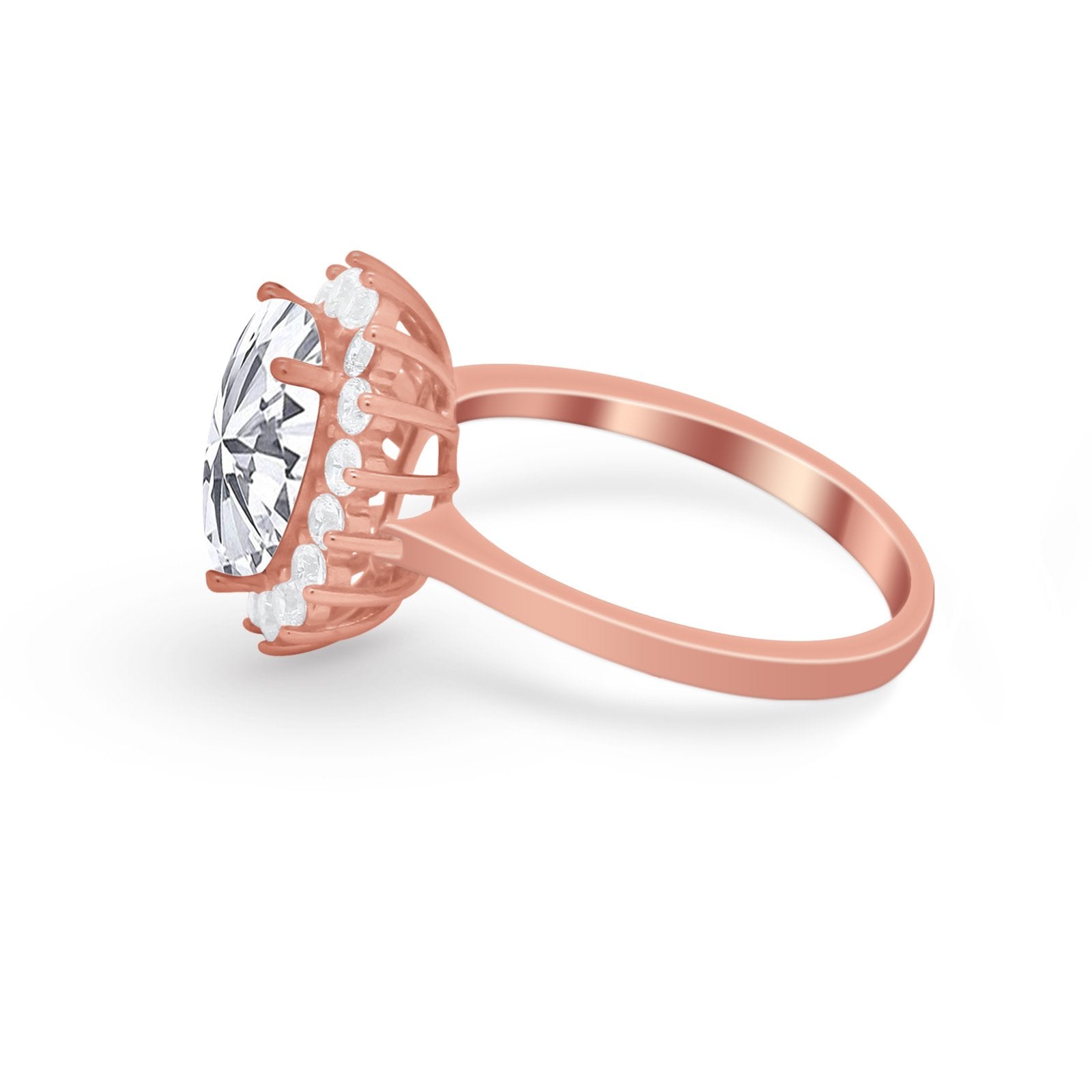 Floral Oval Wedding Ring Round Simulated Cubic Zirconia 925 Sterling Silver
