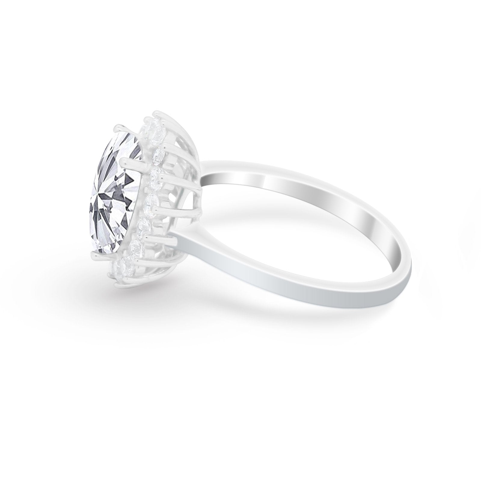 Floral Oval Wedding Ring Round Simulated Cubic Zirconia 925 Sterling Silver