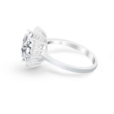 Floral Oval Wedding Ring Round Simulated Cubic Zirconia 925 Sterling Silver