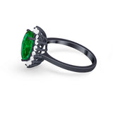 Floral Oval Wedding Ring Round Simulated Cubic Zirconia 925 Sterling Silver