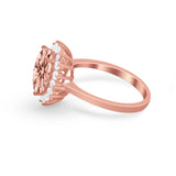 Floral Oval Wedding Ring Round Simulated Cubic Zirconia 925 Sterling Silver
