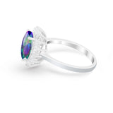 Floral Oval Wedding Ring Round Simulated Cubic Zirconia 925 Sterling Silver